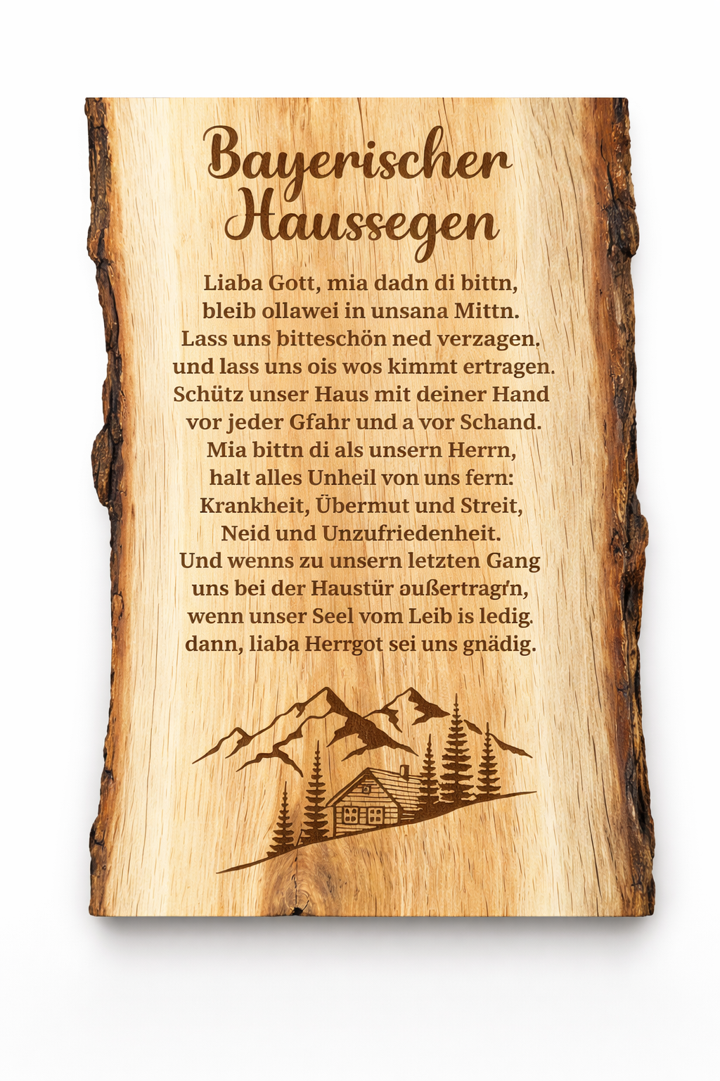 Bayerischer Haussegen Holzschild aus Eiche mit Lasergravur als handgefertigte Wanddeko