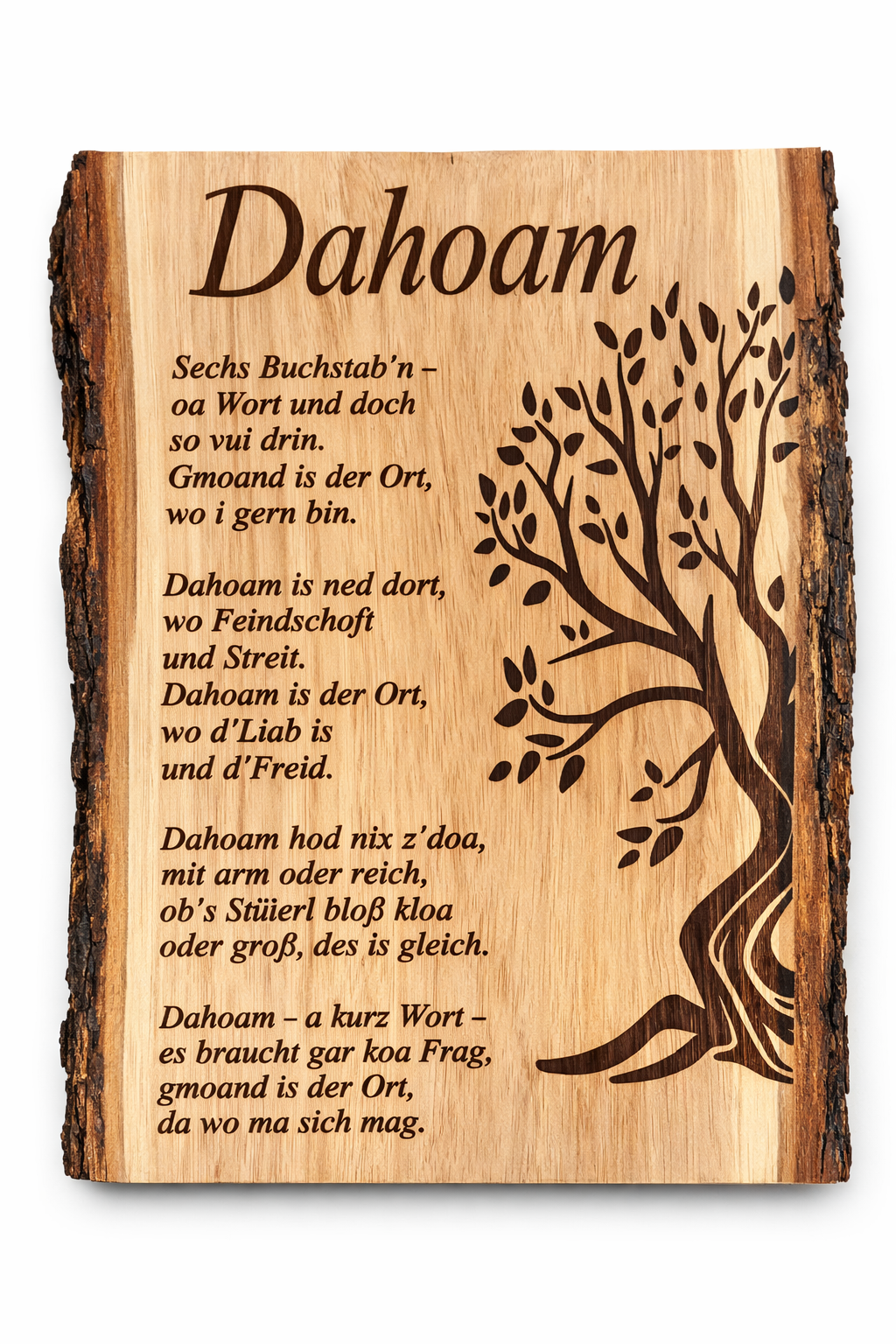 Dahoam Holzschild aus Eichenholz mit Lasergravur als handgefertigte Wanddeko zum Aufhängen oder Aufstellen